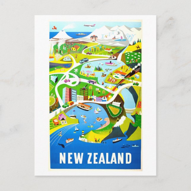 Vintage New Zealand Travel Poster Postcard (Front)
