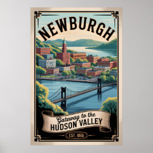 Vintage Newburgh New York Retro Travel Poster
