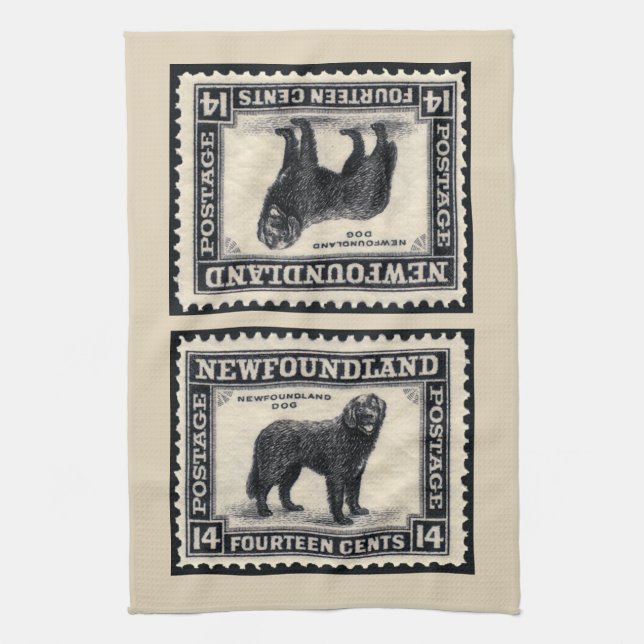 Vintage Newfoundland Dog Tea Towel (Vertical)
