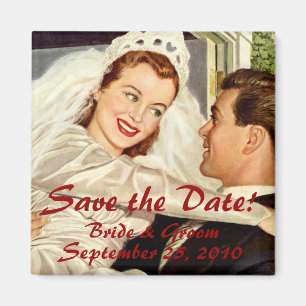 Vintage Newlywed Bride Groom Wedding Save the Date Magnet