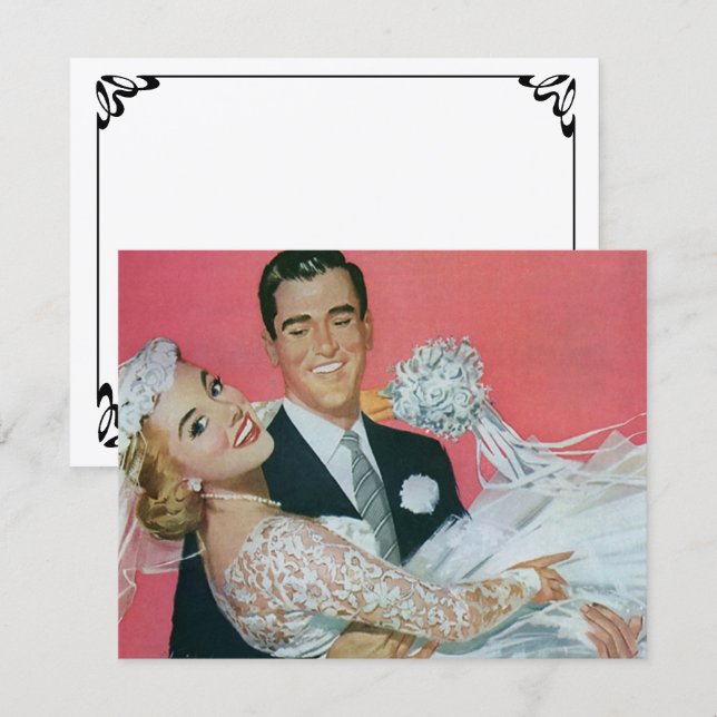 Vintage Newlyweds, Groom Carrying Bride Invitation (Front/Back)