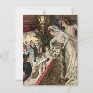 Vintage Newlyweds, Victorian Bride Tossing Bouquet Announcement