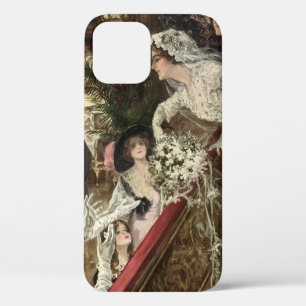Vintage Newlyweds, Victorian Bride Tossing Bouquet iPhone 12 Case