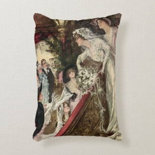 Vintage Newlyweds, Victorian Bride Tossing Bouquet Decorative Cushion