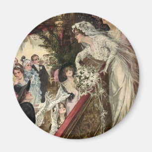 Vintage Newlyweds, Victorian Bride Tossing Bouquet Magnet