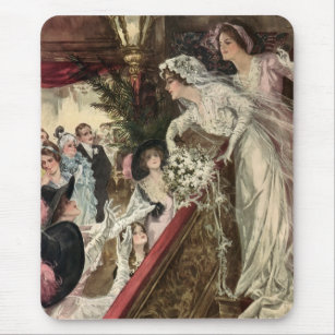 Vintage Newlyweds, Victorian Bride Tossing Bouquet Mouse Mat
