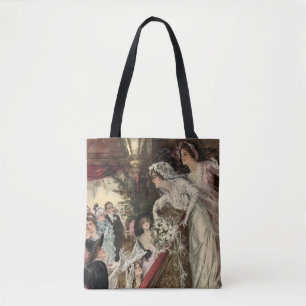 Vintage Newlyweds, Victorian Bride Tossing Bouquet Tote Bag