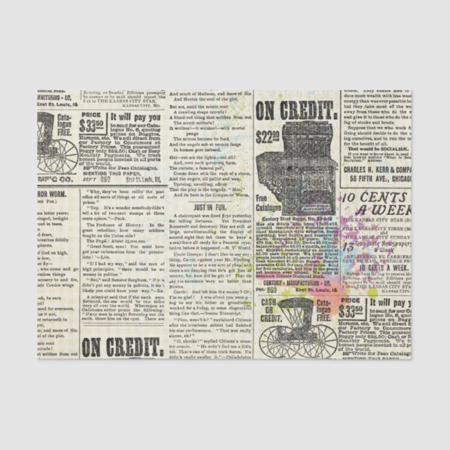Vintage News Paper 10x15  Decoupage Tissue Paper (Front)