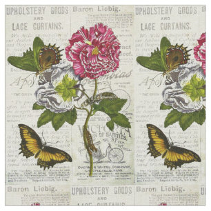Vintage Newspaper ads and Butterflies and Flowers Fabric