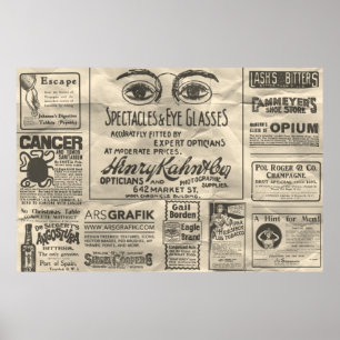 Vintage Newspaper Ads Poster 60x40 Can Be Smaller.