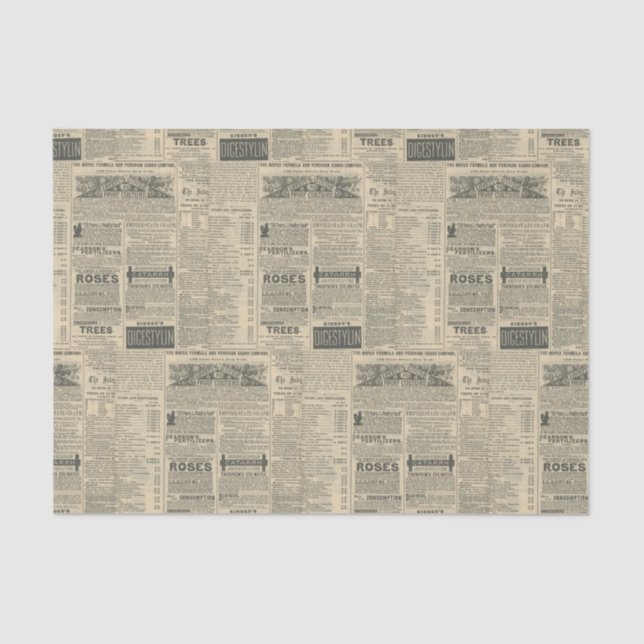 Vintage Newspaper Ads Tissue Paper (Front)