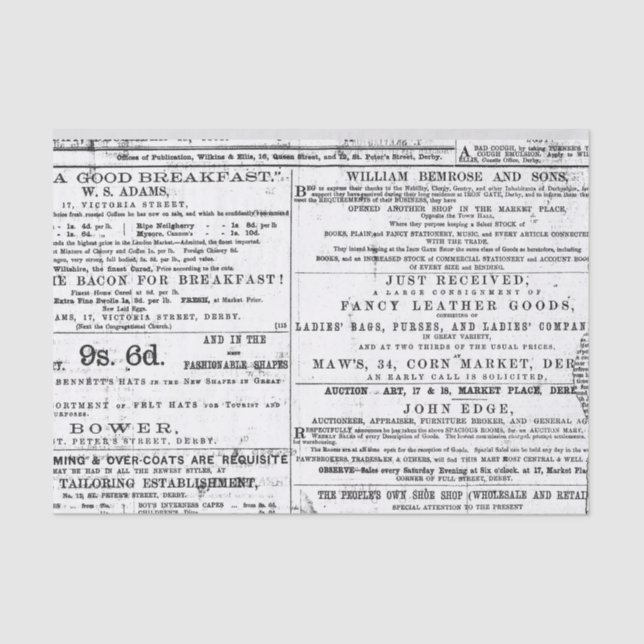 Vintage Newspaper Advertisement Tissue Paper (Front)