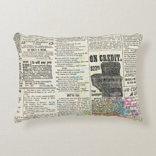 Vintage newspaper advertising decorative cushion
