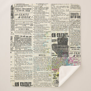 Vintage newspaper advertising sherpa blanket
