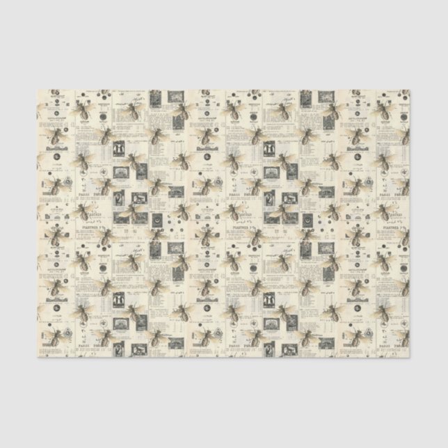 Vintage Newspaper and Bees Tissue Paper (Front)