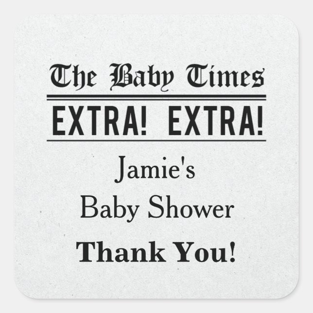 Vintage Newspaper Baby Shower Favour Sticker (Front)