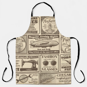 Vintage newspaper banners and advertising labels v apron