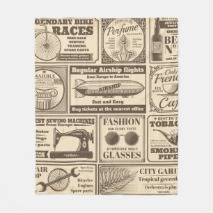 Vintage newspaper banners and advertising labels v fleece blanket
