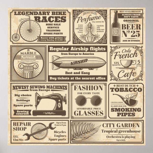 Vintage newspaper banners and advertising labels v poster (Front)