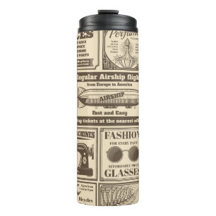 Vintage newspaper banners and advertising labels v thermal tumbler