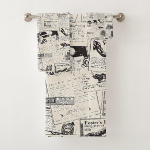 Vintage Newspaper  Bath Towel Set