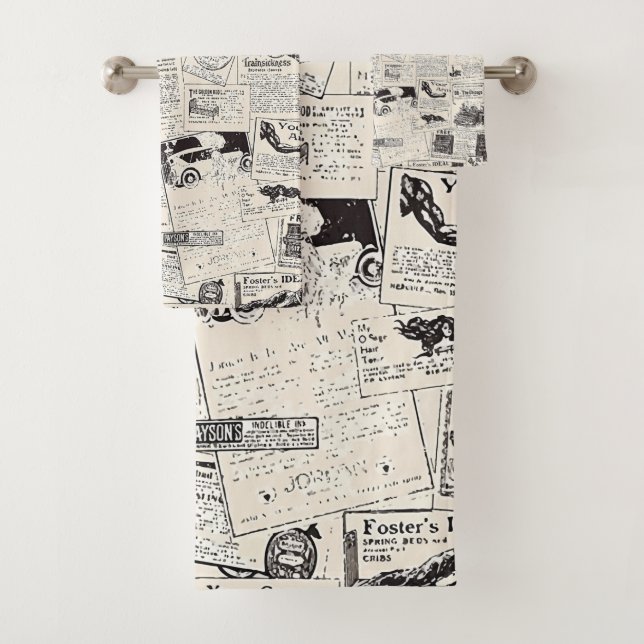 Vintage Newspaper  Bath Towel Set (Insitu)