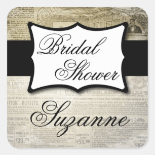 Vintage Newspaper Bridal Shower Square Sticker