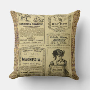 Vintage Newspaper Burlap  Cushion