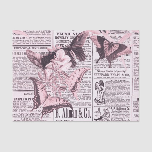 Vintage Newspaper Butterfly Tissue Paper (Front)