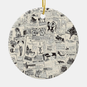 Vintage Newspaper Ceramic Tree Decoration