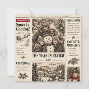 Vintage Newspaper Christmas, Retro Family Holiday Card