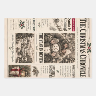 Vintage Newspaper Christmas, Retro Family Holiday Wrapping Paper Sheet