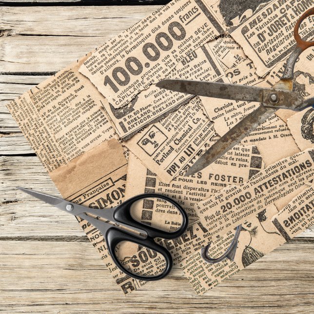 vintage newspaper clippings, rusty scissors tissue paper (Creator Uploaded)
