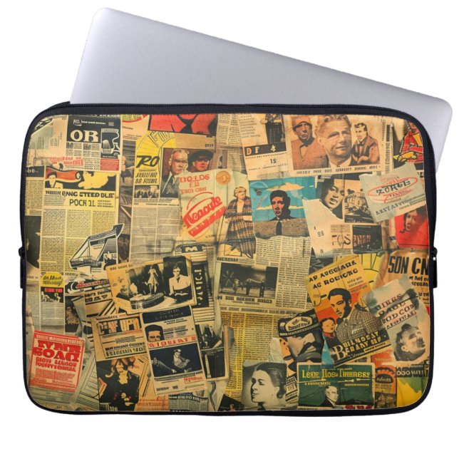 Vintage Newspaper Collage Laptop Sleeve  (Front)