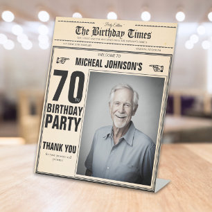 Vintage Newspaper Custom 70th Birthday Welcome Pedestal Sign