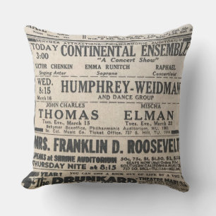 Vintage Newspaper Events Mrs Franklin Roosevelt Cushion