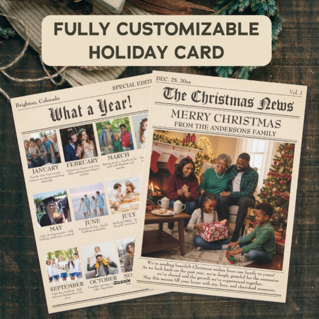 Vintage Newspaper Family Christmas Photo Collage Holiday Card (Creator Uploaded)