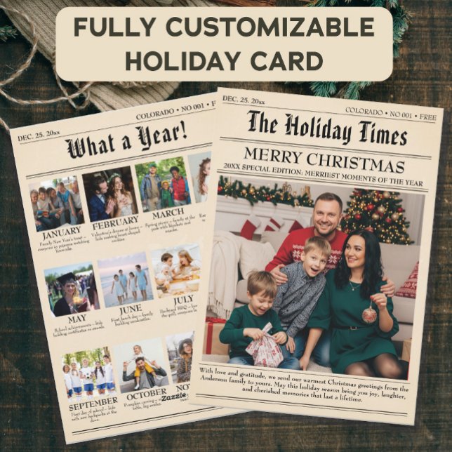 Vintage Newspaper Family Christmas Photo Collage Holiday Card (Creator Uploaded)