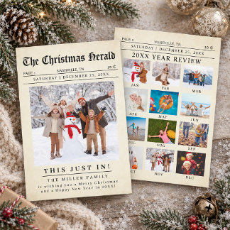 Vintage Newspaper Family Photo Collage Christmas Card