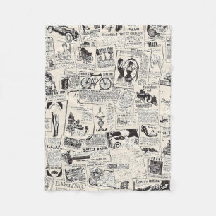 Vintage Newspaper   Fleece Blanket