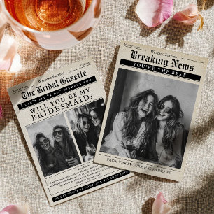 Vintage Newspaper Funny Be my Bridesmaid Proposal Invitation