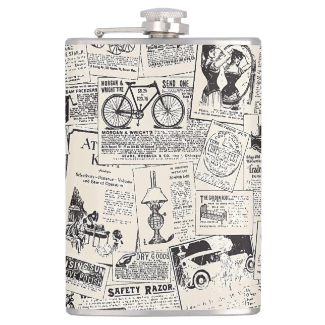 Vintage Newspaper   Hip Flask (Front)