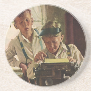 Vintage Newspaper Journalists, Writers Typewriter Coaster