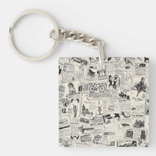 Vintage Newspaper  Key Ring
