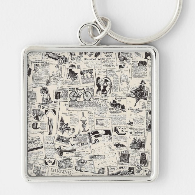 Vintage Newspaper   Key Ring (Front)