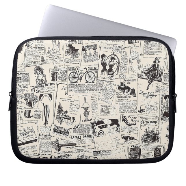 Vintage Newspaper Laptop Sleeve (Front)