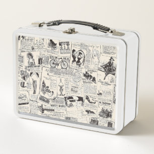 Vintage Newspaper Metal Lunch Box