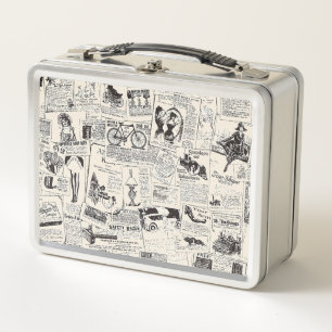 Vintage Newspaper Metal Lunch Box