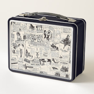 Vintage Newspaper Metal Lunch Box