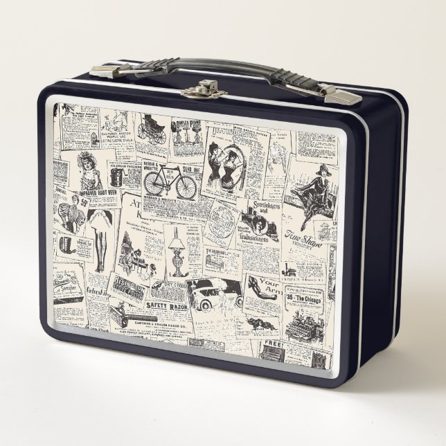 Vintage Newspaper  Metal Lunch Box (Front)